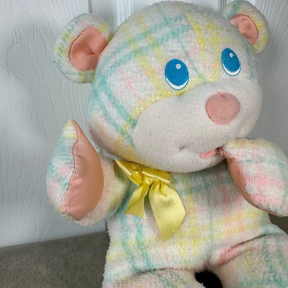 Vintage PlaySkool Baby Blankies Bear Pastels Plaid 1987 Plush Teddy Bear - Picture 2 of 10